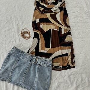 Susan Lawrence Multicolor Abstract Top 90’s retro sleeveless cowl neck blouse